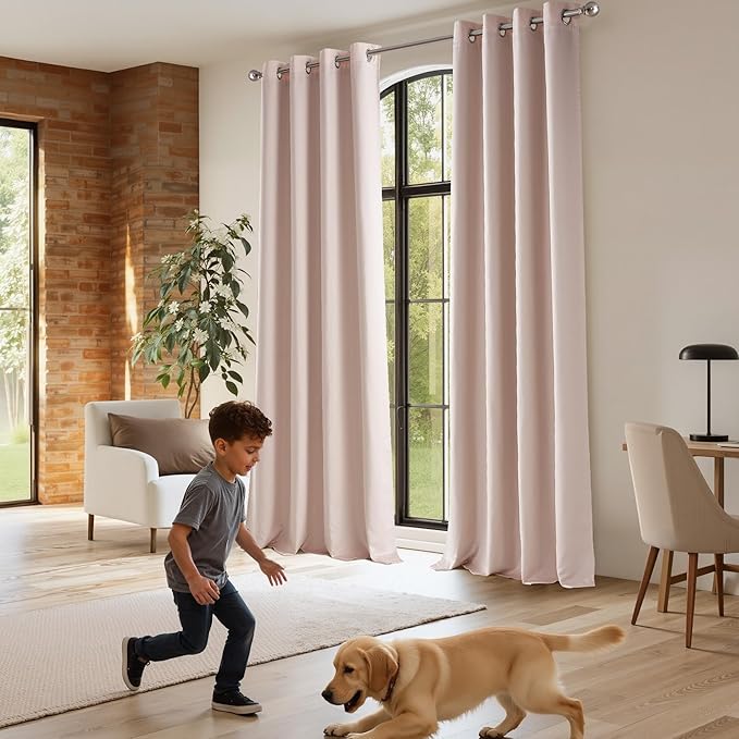 NICETOWN Thermal Insulated 100% Blackout Drape, Pink, 1 PC, 100" x 84", Noise Reducing Performance Grommet Slider Satin Curtain Panel with Black Lining for Large Window - Image 7