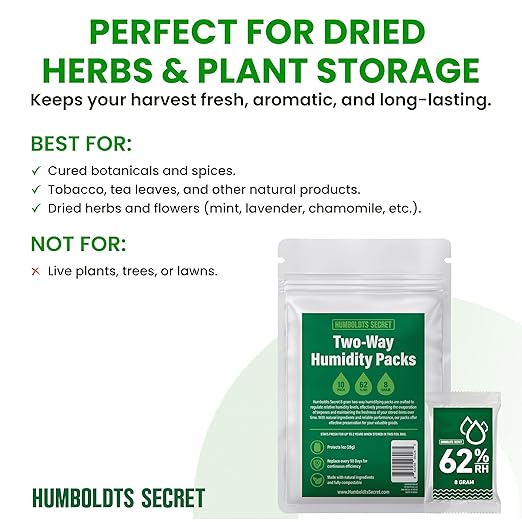 Humboldts Secret 62% Humidity Packs RH 2-Way | Moisture Control Packets for Herbs, Spices, and Cigars with Resealable Bag | Natural Two Way Humidity Control for Fresh Storage | Pack of 10 - Image 6