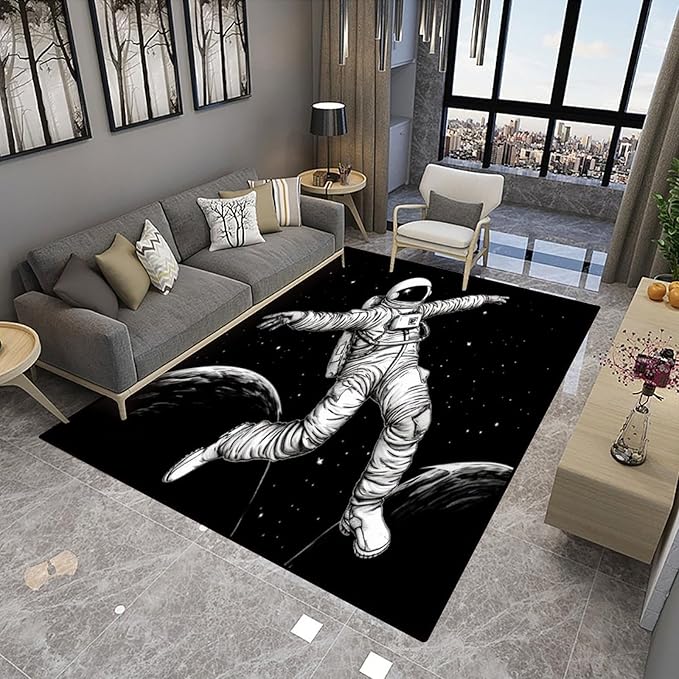 Floor Covering, Spacewalk Pattern Printing Moisture Barrier Area Rugs Fade Resistant, Flame Resistant, Quick Dry, Stain Resistant, Waterproof Floor Carpet for Living Room Bedroom, 78 x 120 Inch - Image 4