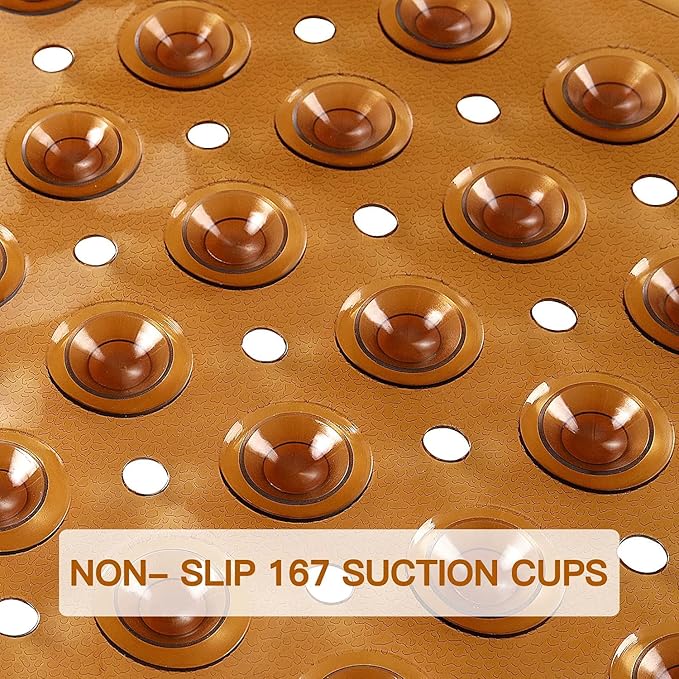 YINENN Bath Tub Shower Stall Mats 31x15.5 Inch Non-Slip and Latex Free, Bathtub Mat with Suction Cups, Machine Washable Bathroom Mats with Drain Holes (Brown) - Image 3