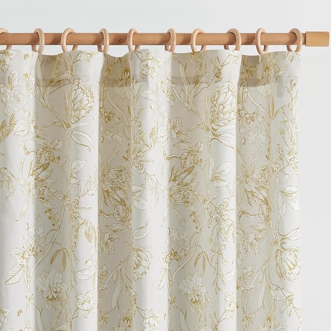 jinchan Floral Curtains 84 Inches Long Mustard Yellow Flower Linen Farmhouse Curtain for Living Room French Country Vintage Curtain Rod Pocket Curtains Set 2 Panels Floral Printed by JINCHAN