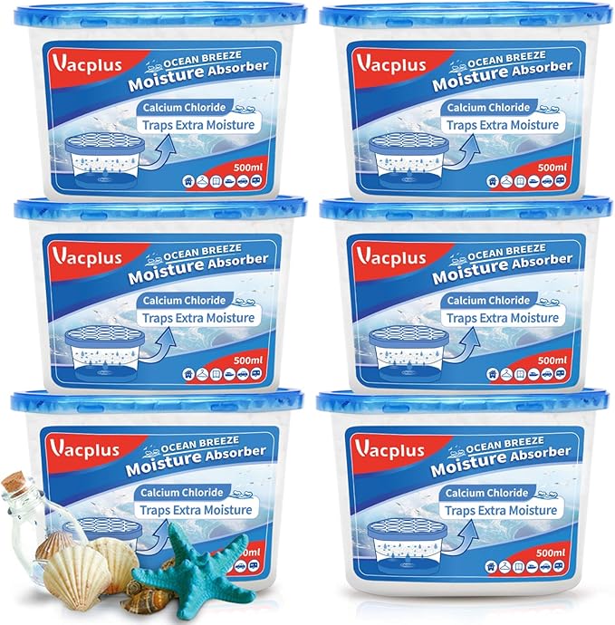 Vacplus Moisture Absorbers 6 Pack, Portable Humidity Absorber Boxes for Your Bathroom, Closet & Car, Dehumidifier with Ocean Fragrance, 10.5 Oz by Vacplus