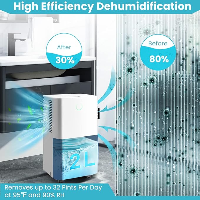 PETSITE 1750 Sq. Ft Dehumidifier for Large Room and Basements, 32 Pints Dehumidifier w/ 3 Modes, 2 Speeds, 24H Timer, Auto or Manual Drainage, 0.5 Gallon Water Tank, Auto Defrost - Image 4