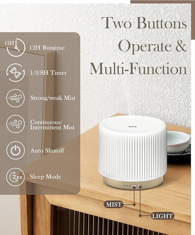 280ml Ceramic Essential Oil Diffuser,Ultrasonic Cool Mist Decorative Aromatherapy Diffuser with Auto Shut-Off,Quiet Operation,3 Timer Settings for Large Rooms,Home,Office,SPA,Yoga & Bedroom - Image 2