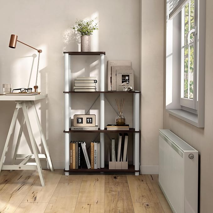 Homes: Inside + Out Apexa Modern 5-Cube Ladder Shelving Units, Collectibles Display Shelves, Easy Assembly Standing Shelf, Home Storage Organizer for Living Room, Bedroom, Office, Espresso - Image 2