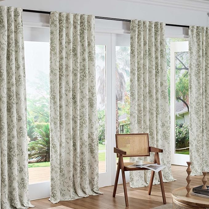 jinchan Blackout Curtains Linen Blend Floral Curtain for Living Room 96 Inch Length Farmhouse Printed with Lined Blackout Drapes for Bedroom Sage Green Flower Curtains Set 2 Panels - Image 7