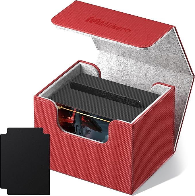 Mlikero Card Deck Box, Commander Deck Box Holds 100+ Double-Sleeved Cards with Divider, Leather Magnetic Closure Card Box Fit for MTG, TCG (Red) by Mlikero