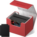 Mlikero Card Deck Box, Commander Deck Box Holds 100+ Double-Sleeved Cards with Divider, Leather Magnetic Closure Card Box Fit for MTG, TCG (Red) by Mlikero
