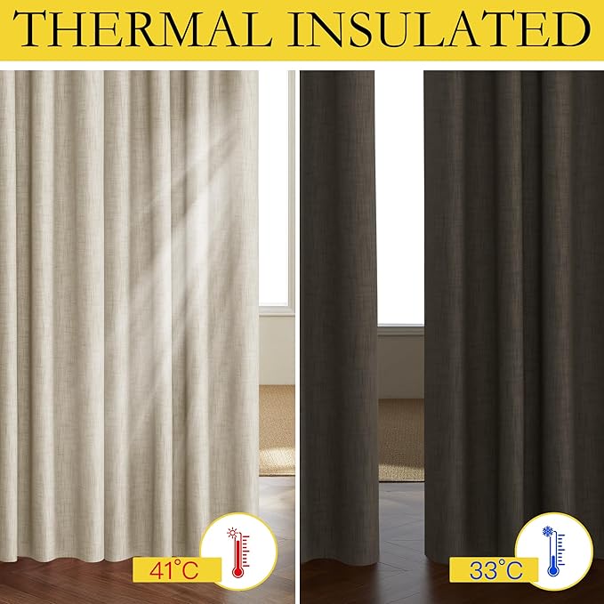 NICETOWN Taupe 100% Blackout Linen Curtains 84 inch Long Burg, Farmhouse Thick Completely Blackout Window Treatment Panels Thermal Insulated Drapes for Living Room (1 Pair, 42" Width Each Panel) - Image 4