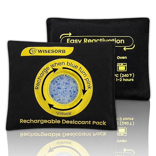 500g Reusable Silica Gel Desiccant Packs, Rechargeable Dehumidifier Moisture Absorbers with Color Indicator for Storage, Gun Safes, Suitcases, 3D Printing Filaments, Electronics, Car [2 Pack] by Wisesorb