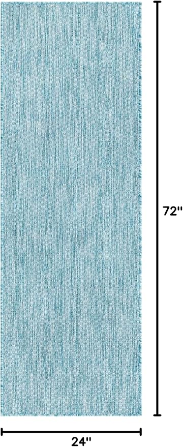 Unique Loom Collection Casual Transitional Solid Heathered Indoor/Outdoor Flatweave Area Rug (2' x 6' 1" Runner, Aquamarine/Ivory) - Image 3