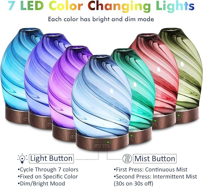 Essential Oil Diffuser Aromatherapy Diffuser -150ml Art Glass Aroma Diffuser for Home Ultrasonic Diffuser with Auto Shut-Off Protection,7 Colors Light for Home Office SPA Decor & Gift (Storm Cloud) - Image 3
