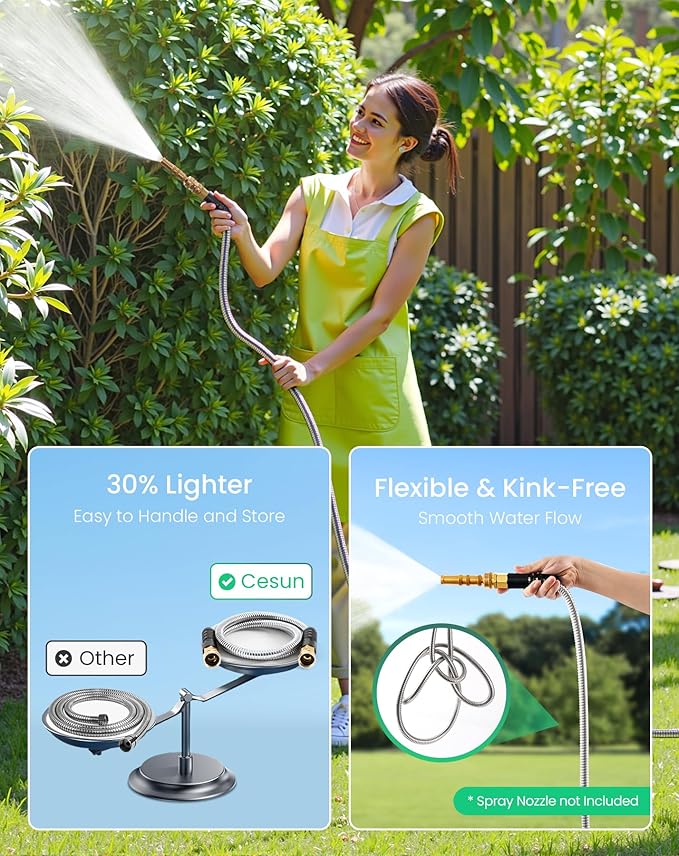 Cesun Short Garden Hose 3 feet, Small Metal Leader Hose, Drinking Water Hose, Flexible, Lightweight Stainless Steel Water Pipe for RV, Outdoor, Yard, 3ft x 5/8", Female to Female - Image 6