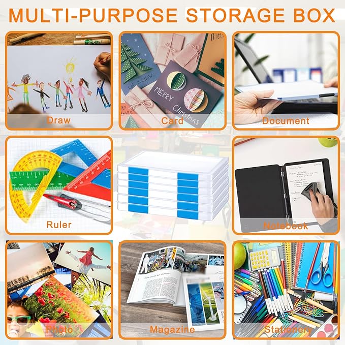 6 Pack A4 File Portable Project Case, Plastic Storage Box for 8.5" x 11" Letter Paper, Documents Magazines Holder Scrapbook Paper Storage Boxes (blue) - Image 5