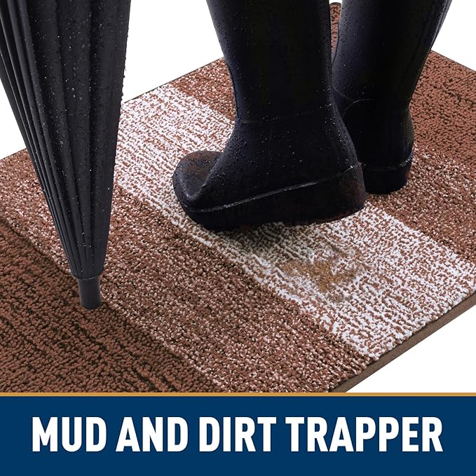 Smiry Dog Door Mat for Muddy Paws, Absorbs Moisture and Dirt, Low-Profile Entryway Mat with Non-Slip Backing, Entry Indoor Outdoor Doormat for Inside Floor (59x24 Inches, Brown, Striped) - Image 2