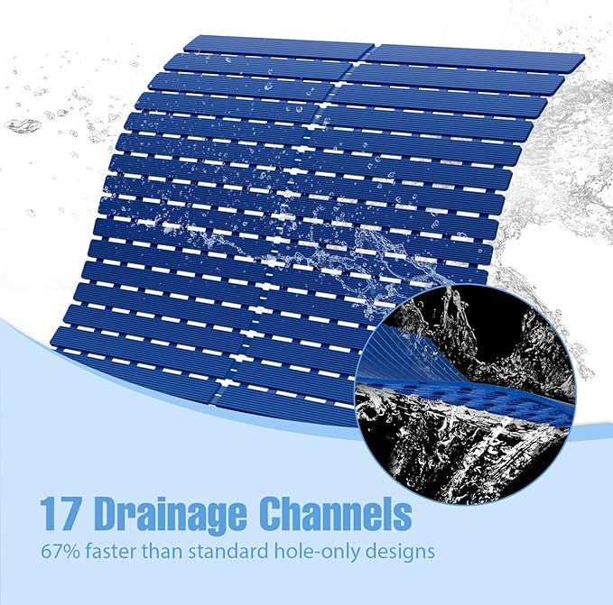 ​Shower Mat Non-Slip Bath Mat for Tub and Shower Stall,200+ Suction Cups with Drain Holes, Quick Dry Machine Washable, Extra Grip for Stand Up Showers, Bathroom Essentials 24x24 Inch (Blue) - Image 6