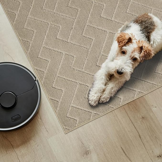 PURRUGS Easy Care Area Rug 4.5ft x 7ft, Non-Slip Machine Washable Entry Rug, Dog Door Mat, Stain Resistant Accent Rug for Hallway, Bedroom, Living Room and Mudroom, Taupe - Image 3