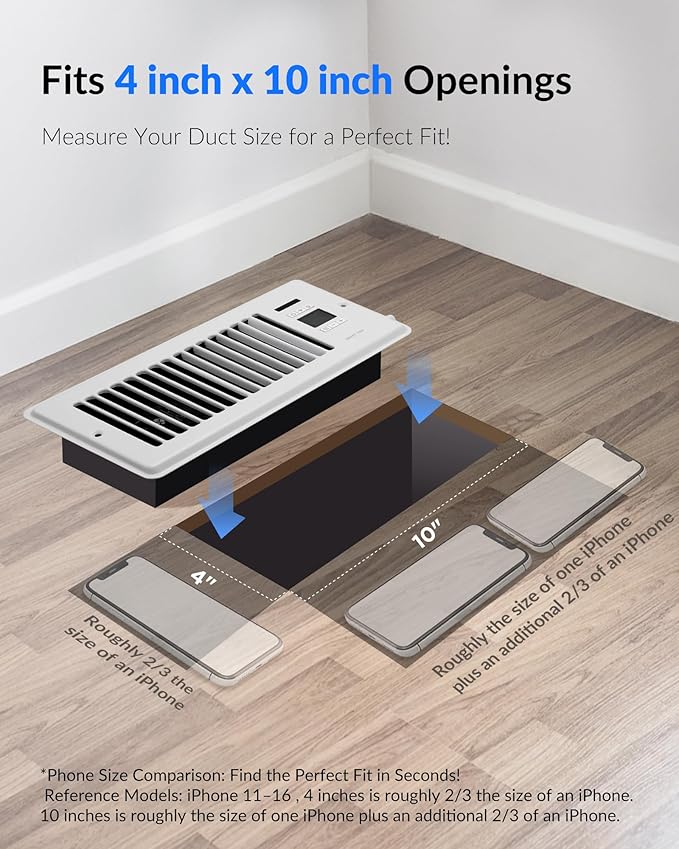 Super Quiet Register Booster Fan for 4" x 10" Register Holes, Smart Register Vent with Dual Intelligent Thermostat and WIFI App Control, Heating Cooling AC Vent Fan (White) - Image 2