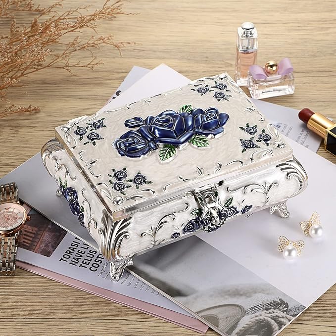 Hipiwe Metal Decorative Jewelry Box Vintage Treasure Chest Case Ornate Trinket Organizer Earrings Necklace Bracelet Storage Box Ring Holder Keepsake Box for Women - Image 2