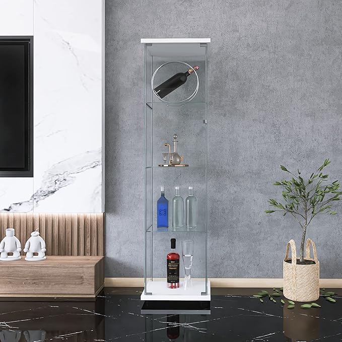 Yoluckea 4 Shelves Glass Display Cabinet with Door,Floor Standing Clear Glass Curio Cabinet Collection Display Case for Living Room Bedroom 64”x17”x14.5” White - Image 3