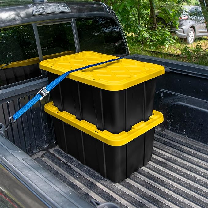 Sterilite 17 Gal Industrial Tote, Stackable Storage Bin with Snap-Fit Lid for Garage, Basement & Attic Storage, Black Base and Yellow Lily Lid, 6-Pack - Image 7