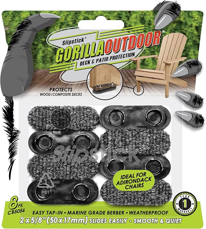 Slipstick GorillaOutdoor Berber Glides for Adirondack Chairs & Outdoor Furniture Feet (8 Pack) Tap on Outdoor Floor Protectors for Deck, Patio & Porch by Slipstick