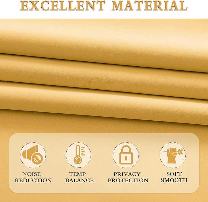 DONREN Gold Yellow Curtains for Bedroom - Blackout Thermal Insulated Curtain Panels with Rod Pocket (42 by 45 Inch,2 Panels) - Image 5