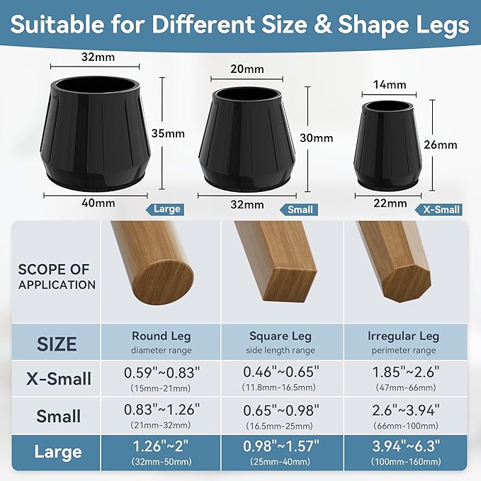 24PCS Silicone Chair Leg Floor Protectors for Hardwood Floors, Thicken Rubber Chair Leg Cap Covers, Non Slip Furniture Leg Pads to Protect Wood Tile Floors from Scratches and Reduce Noise - Image 3