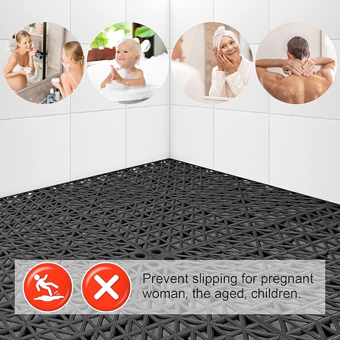 MYFAMIREA Modular Interlocking Cushion 12 Pack 11.8" x 11.8" Rubber Floor Tiles Non-Slip Splicing Drainage Mats for Deck, Pool, Outdoor Shower, Patio, Balcony, Indoor Bathroom, Kitchen, Yard (Black) - Image 6
