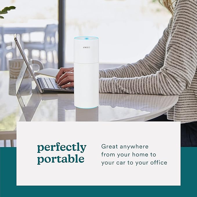 Homedics Portable Humidifier - Small Air Humidifiers for Bedroom, Plants, Office, Travel - Cool Mist Humidifiers, Color-Changing Accent Light, 2 Mist Settings, White - Image 5
