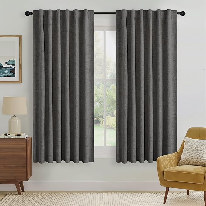 RYB HOME Grey 100% Blackout Curtains 63 inch Long, Light Blacking & Thermal Insulated Curtains for Nursery/Bedroom/Boys'Room, Back Tab & Rod Pocket Window Treatment, W52 x L63, 2 Panels by RYBHOME