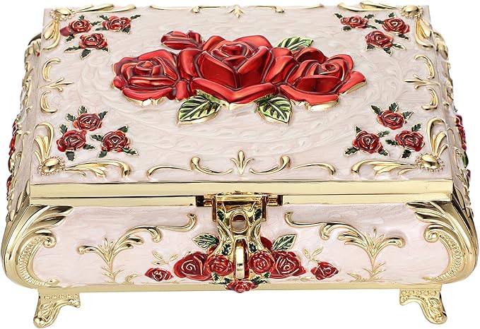 Hipiwe Metal Decorative Jewelry Box Vintage Treasure Chest Case Ornate Trinket Organizer Earrings Necklace Bracelet Storage Box Ring Holder Keepsake Box for Women by Hipiwe