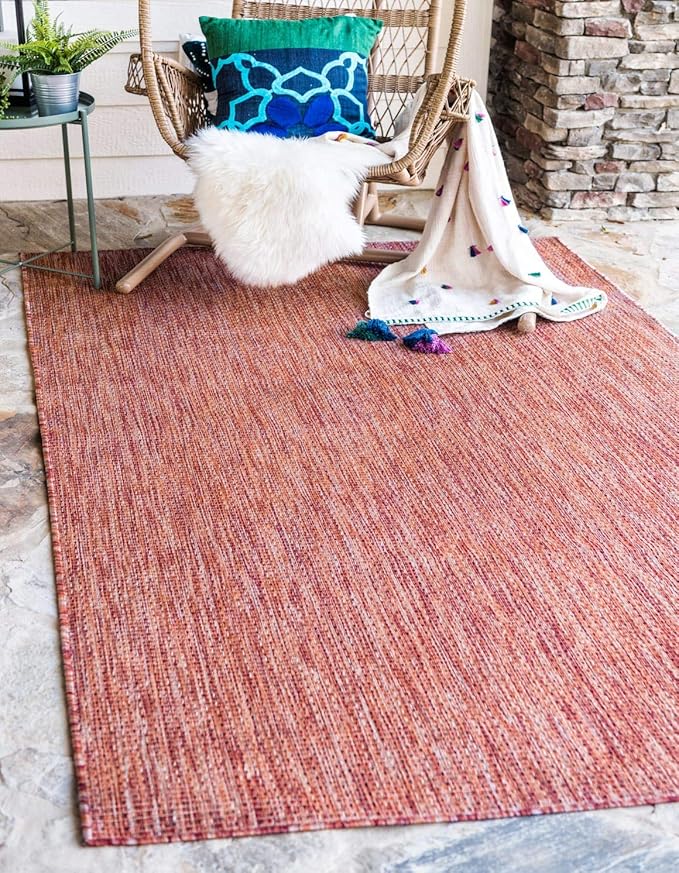 Unique Loom Collection Casual Transitional Solid Heathered Indoor/Outdoor Flatweave Area Rug (5' 3" x 8' Rectangle, Rust Red/Beige) by UniqueLoom