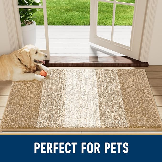 Smiry Dog Door Mat for Muddy Paws, Absorbs Moisture and Dirt, Low-Profile Entryway Mat with Non-Slip Backing, Entry Indoor Outdoor Doormat for Inside Floor (40x32 Inches, Beige, Striped) - Image 7