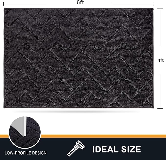 PURRUGS Easy Care Area Rug 4ft x 6ft, Non-Slip Machine Washable Entry Rug, Dog Door Mat, Stain Resistant Accent Rug for Hallway, Bedroom, Living Room and Mudroom, Black - Image 2