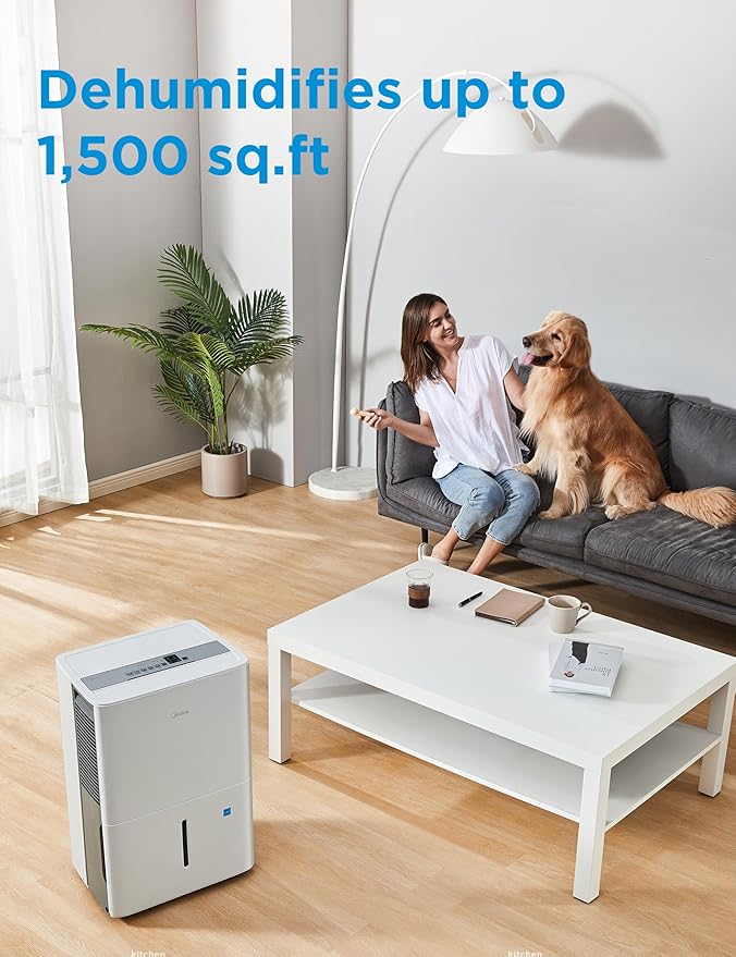 Midea 1,500 Sq. Ft. Energy Star Certified Dehumidifier With Reusable Air Filter 22 Pint - Ideal For Basements, Large & Medium Sized Rooms, And Bathrooms (White) - Image 2