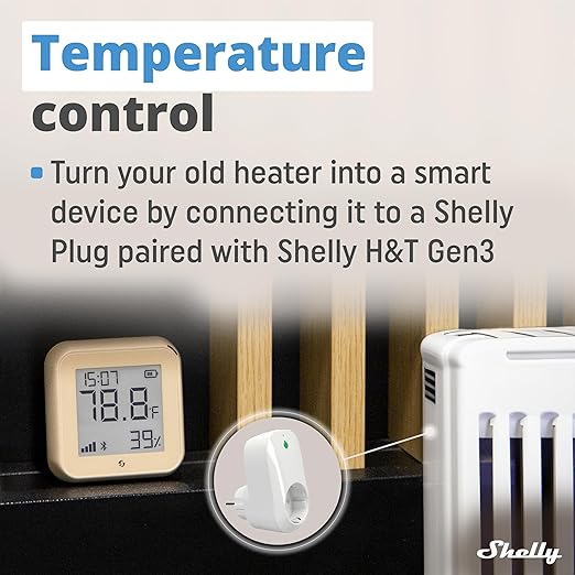 Shelly H&T Gen3 Mocha | Wi-Fi and Bluetooth Smart Temperature & Humidity Sensor with Remote App Control & Monitoring | Smart Scenes | Notification Alerts | LCD Display | Free Data Storage Export - Image 2