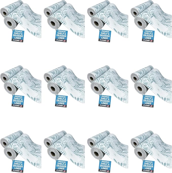 Drymate Premium Luxury Shelf & Drawer Liner, Thick Cushioned Fabric, Non-Adhesive, Absorbent, Waterproof, Slip-Resistant, Liners for Kitchen Cabinets (USA Made)(12”x59”)(24-Pack)(Light Blue) by Drymate