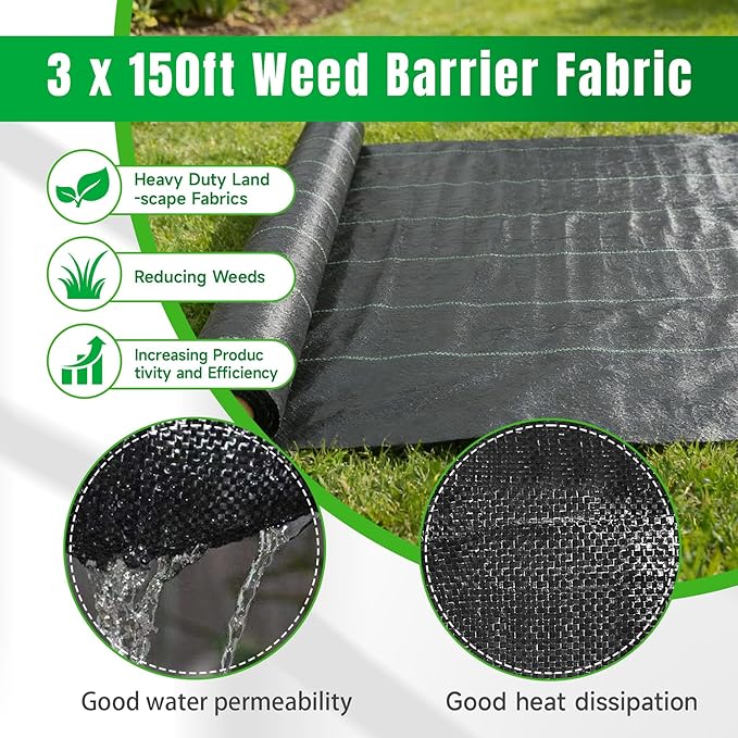 Weed Barrier Fabric Planting Cover - 3 x 150 FT Heavy Duty Landscape Fabric Ground Cover Block for Outdoor Planting - Image 2