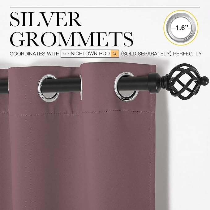 NICETOWN Kitchen Blackout Window Curtain Panel, Dry Rose, 1 Panel, 42 by 63 inches Long, Home Fashion Thermal Insulated Solid Grommet Room Darkening Drape for Apartment - Image 3