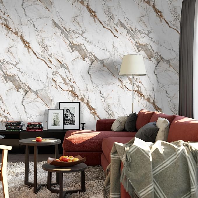 Marble Peel and Stick Waterproof Wall Paneling, 118" x 47" Calacatta Gold Glossy Finish Self-Adhesive Backsplash Tile Vinyl Wall Panel for Kitchen Bathroom Wall Decor, Covers 38.75 Sq. Ft. - Image 7