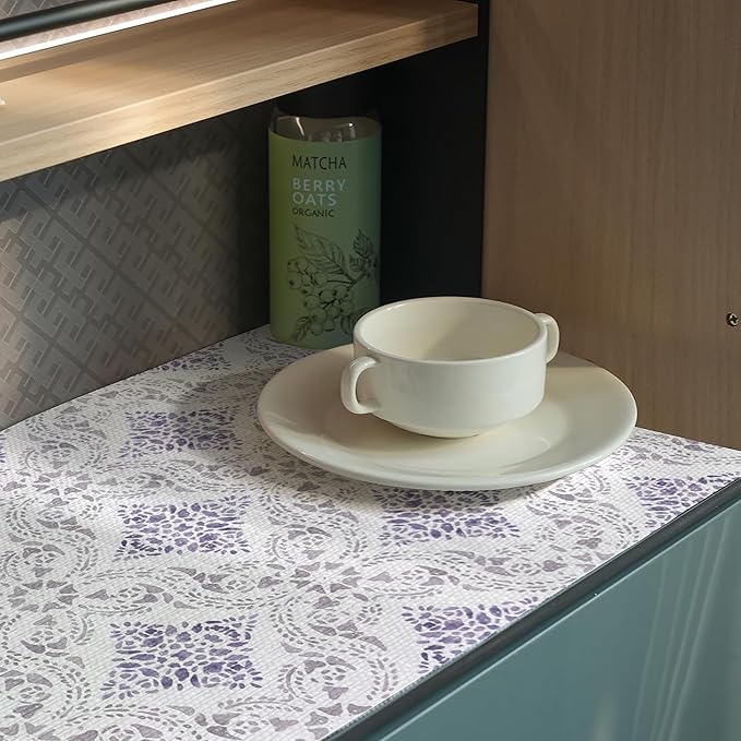 Tatyanna Shelf Liner for Kitchen Cabinets Non Adhesive Boho Drawer Liners Strong Grip Non Slip Cabinet Liner Waterproof Easy to Clean Shelf Liners for Pantry Cupboard Dresser Shelves 12IN x 16.4FT - Image 5