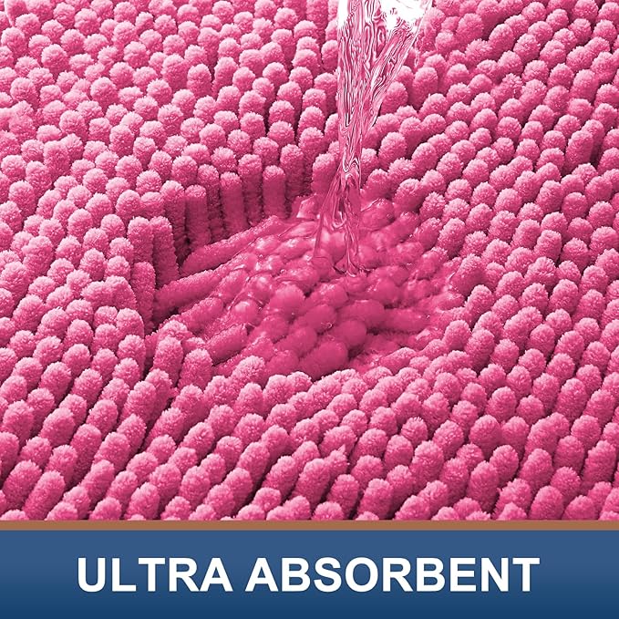 Smiry Luxury Chenille Bathroom Rugs 59x24, Extra Soft and Absorbent Shaggy Bath Mat, Machine Washable, Non-Slip Plush Carpet Runner for Tub, Shower, and Floor, Home Decor Accessories, Hot Pink - Image 4