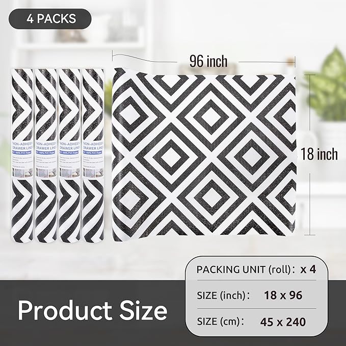 FIFTY FEET 18"x96" Non-Adhesive Shelf Liner for Kitchen Cabinets and Drawers, Washable Non-Slip PVC Cabinet Liner (Black Plaid)(4 Roll) - Image 5