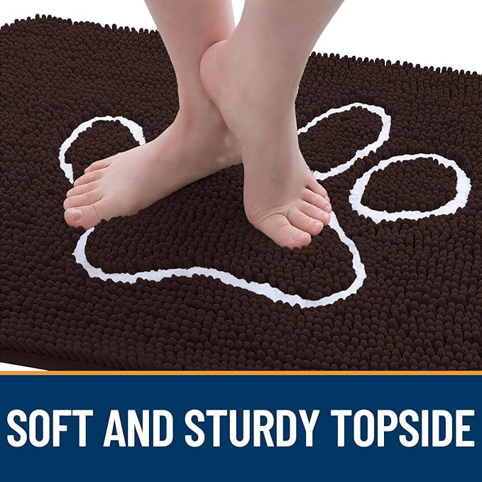 OLANLY Dog Door Mat for Muddy Paws 70x24, Paw Print Design, Absorbs Moisture and Dirt, Absorbent Non-Slip Washable Doormat, Quick Dry Chenille Mud Mat for Dogs, Entry Indoor Entryway Carpet, Brown - Image 4