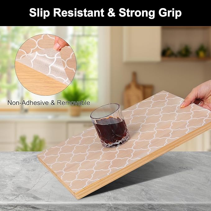 Cooyes Shelf Liner – Premium Non-Adhesive Cabinet & Drawer Liner for Kitchen – Waterproof Shelf Paper with Modern Pattern – Durable EVA Cabinet Mat – Easy to Cut （12" W x 360" L） - Image 2