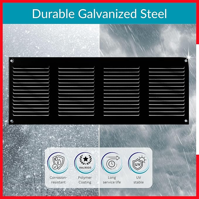 14x4 Vent Cover (Duct Opening) - Black HVAC Return Air Grille for Wall and Ceiling - Metal AC Vent Cover with Mesh - Rectangular Ventilation Register - External Dimensions: 15.75" W x 5.91" H - Image 3