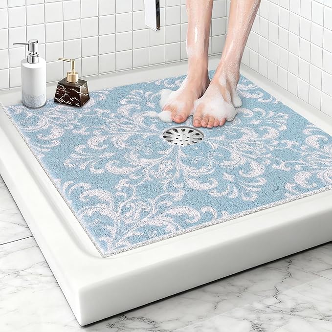 Square Shower Mat Non Slip: 24x24 Inch Extra Large Shower Mats with Drain Hole in Middle -Anti Slip Shower Mats for Inside Shower -Loofah Shower Floor Mat Bath Mat for Shower Stall Bathtub Elderly - Image 8
