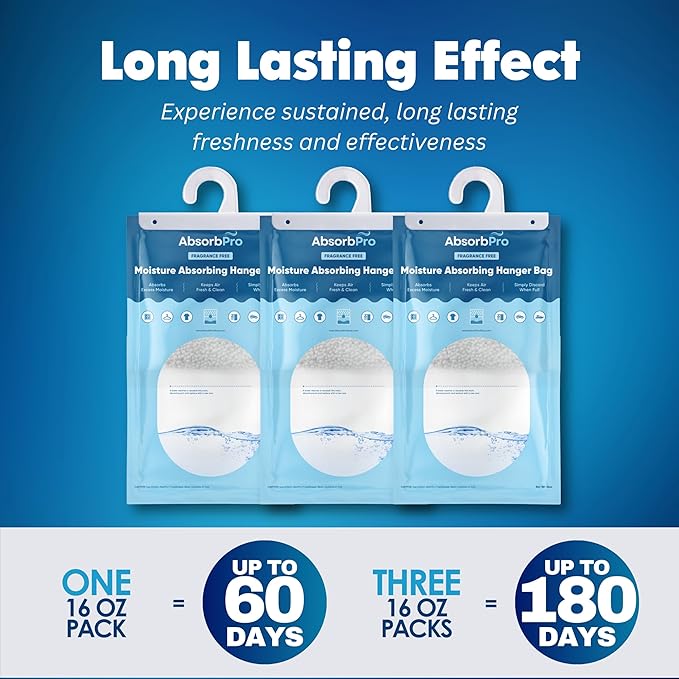 Moisture Absorbing Hanger Bag Fragrance Free - 3-Pack - 16 oz Hanging Dehumidifying Packs for Home, Kitchen, Bedroom, Bathroom, Closet, Small Rooms, Cars - Image 3