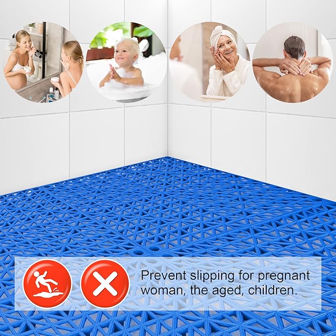 MYFAMIREA Modular Interlocking Cushion 12 Pack 11.8" x 11.8" Rubber Floor Tiles Non-Slip Splicing Drainage Mats for Deck, Pool, Outdoor Shower, Patio, Balcony, Indoor Bathroom, Kitchen (Gary Blue) - Image 6